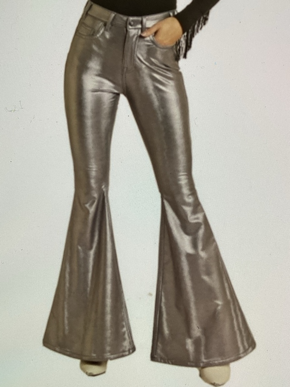 Rock n Roll High Rise Metallic Silver Flared Pants